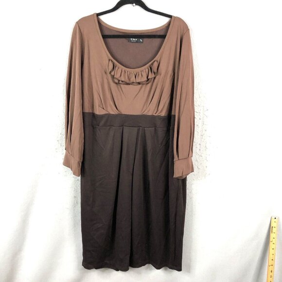 IGIGI Dress Womens 22 Plus Size Brown Office Career Stretch Knit Ruffle Feminine - Picture 1 of 15